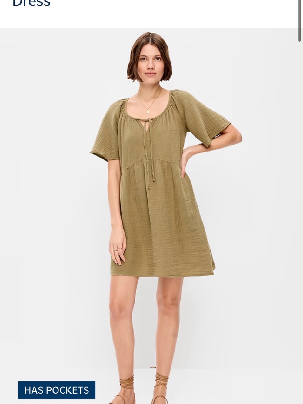 Old Navy Olive Short-Sleeve gauze swing dress